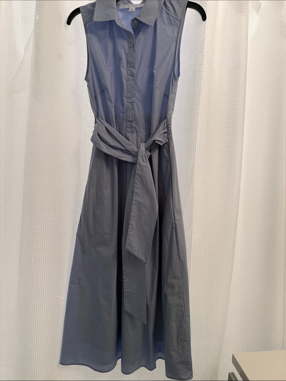 Nordstrom Sleeveless Collared Shirt Dress with Waist Tie - Blue